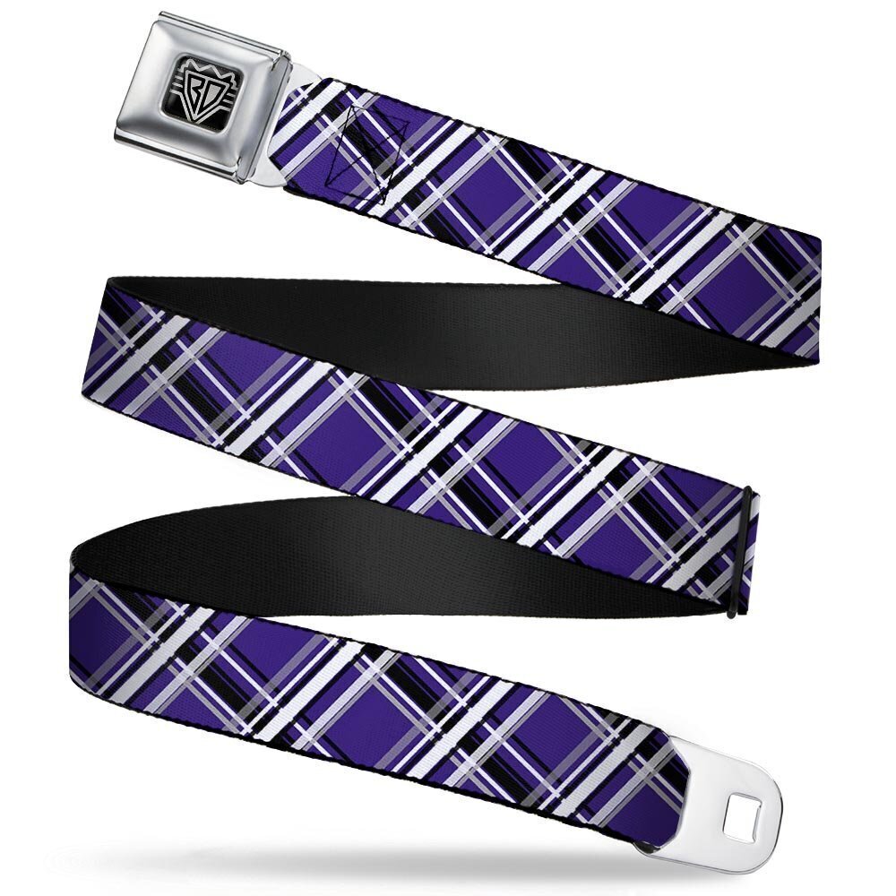 2575 Seatbelt Belt - Plaid X2 Purple/Gray/White/Black - 1.0" Wide - 20-36
